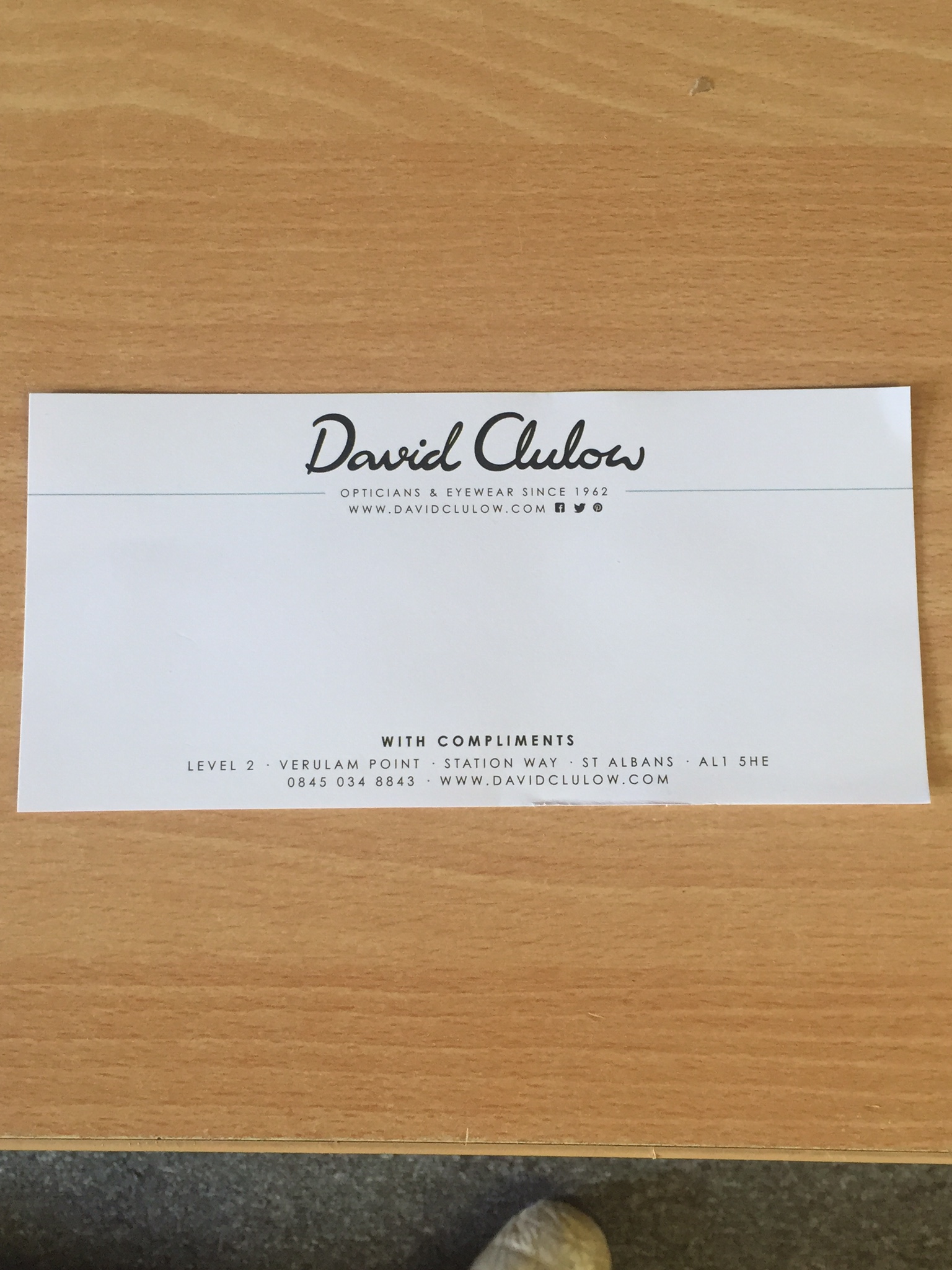 David Clulow Compliment Slip Pack 100