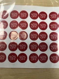 40% OFF SALES LABEL 3 x Sheets of 50