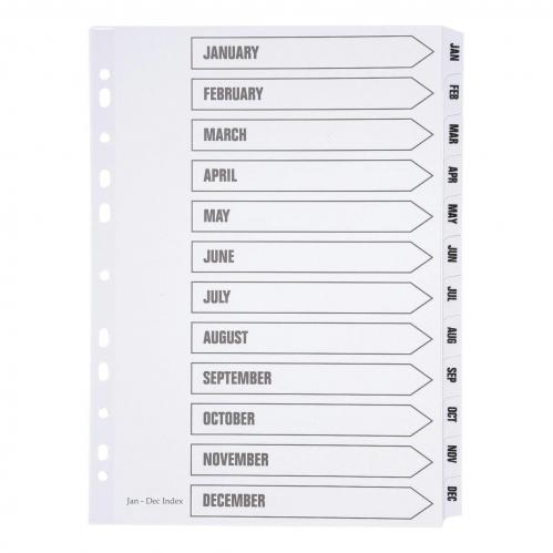 5 Star White Mylar Index A4 Jan-Dec
