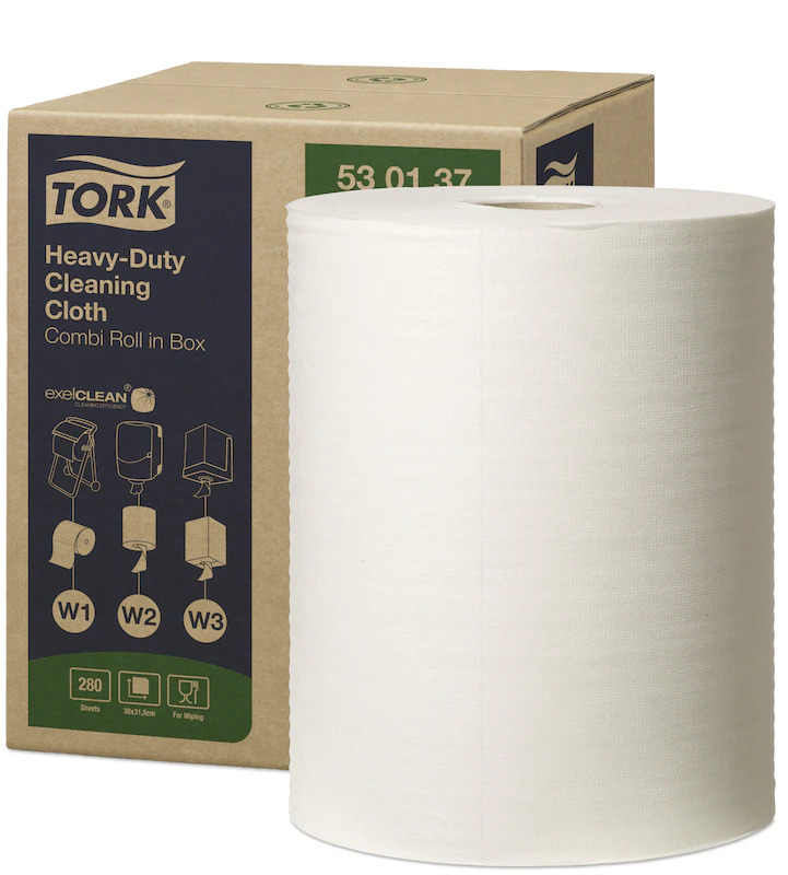 530137 Tork Heavy-Duty Cleaning Cloth in white, 106.4M x 31.5cm