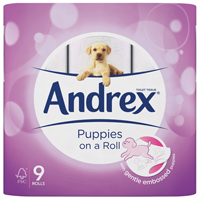 Andrex Pups White Bathroom Tissue (Pack of 9) 4978748 Andrex Pups White Bathroom Tissue (Pack of 9) 4978748